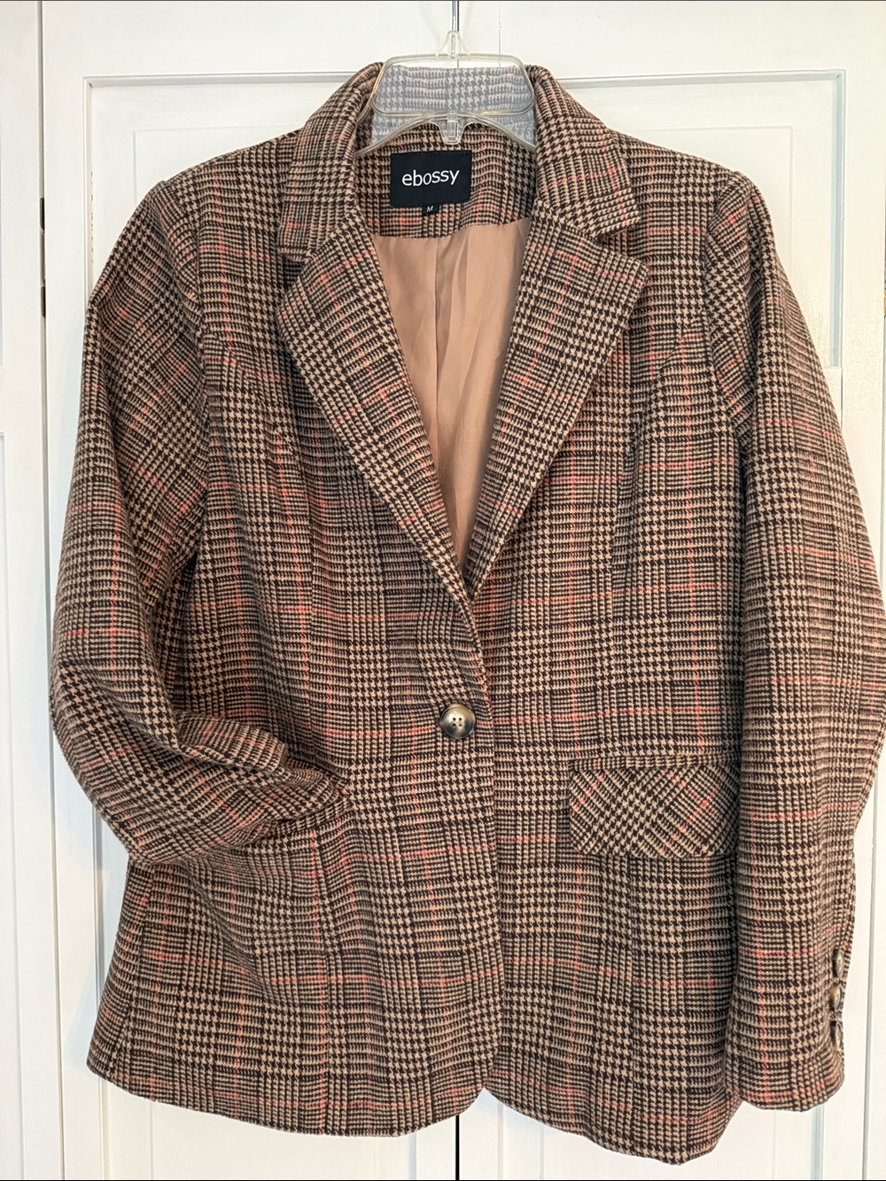 Brown Plaid Women’s Single-Button Blazer